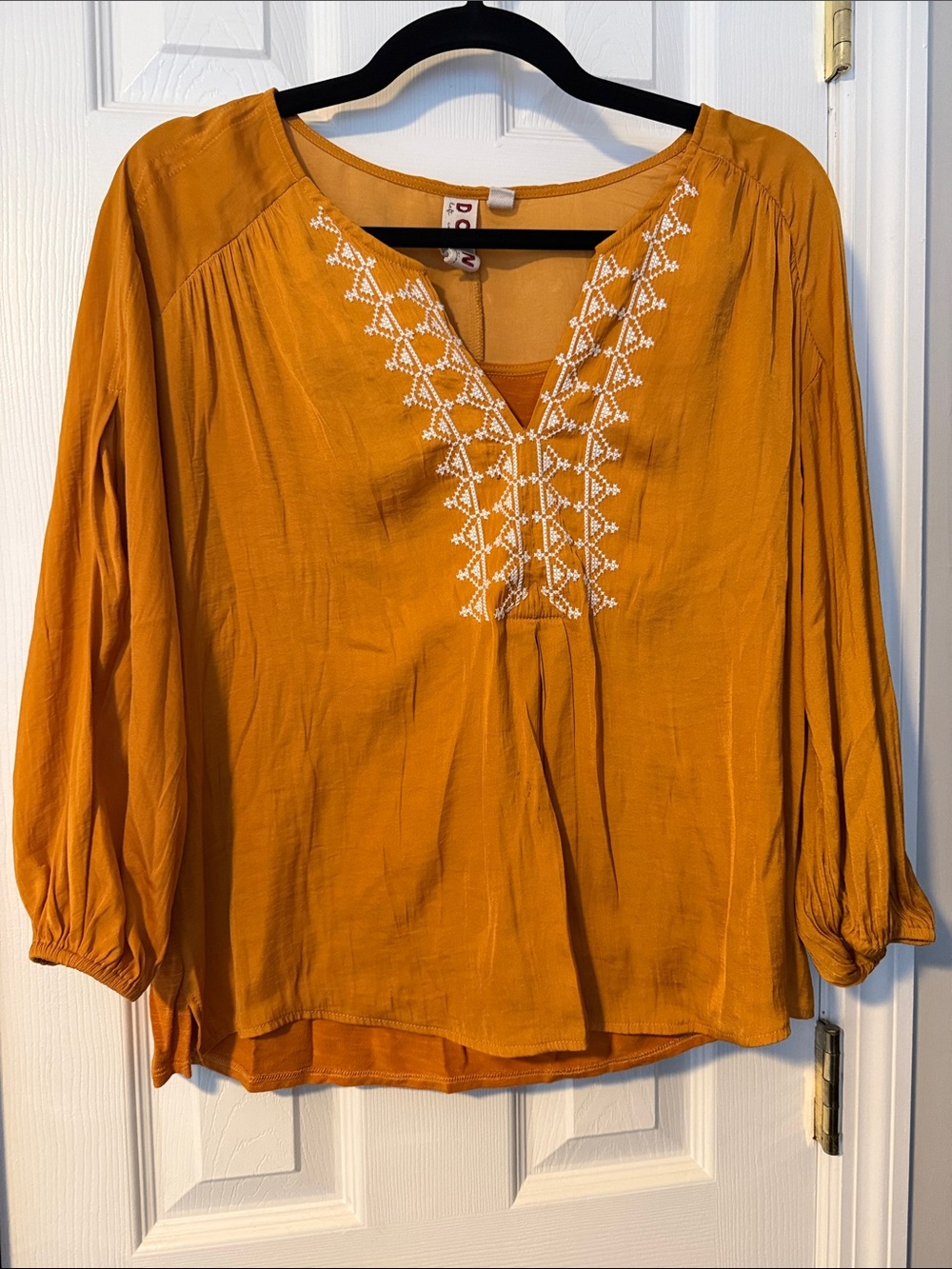 dolan Mustard Embroidered V-Neck Tunic Top